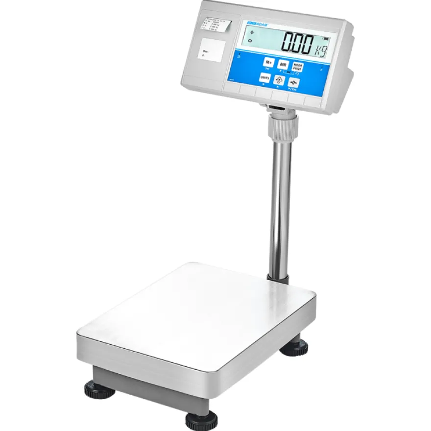 AE Adam Bodenwaage mit Hochanzeige und Einbaudrucker für Etiketten oder Barcodes 60 kg / Lesbarkeit 2 g