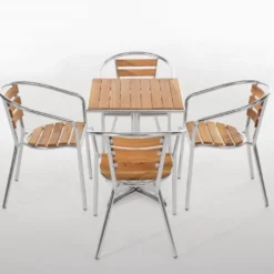 Aluminium - Eschenholzarmlehnstühle Bolero stapelbar - 4 Stück