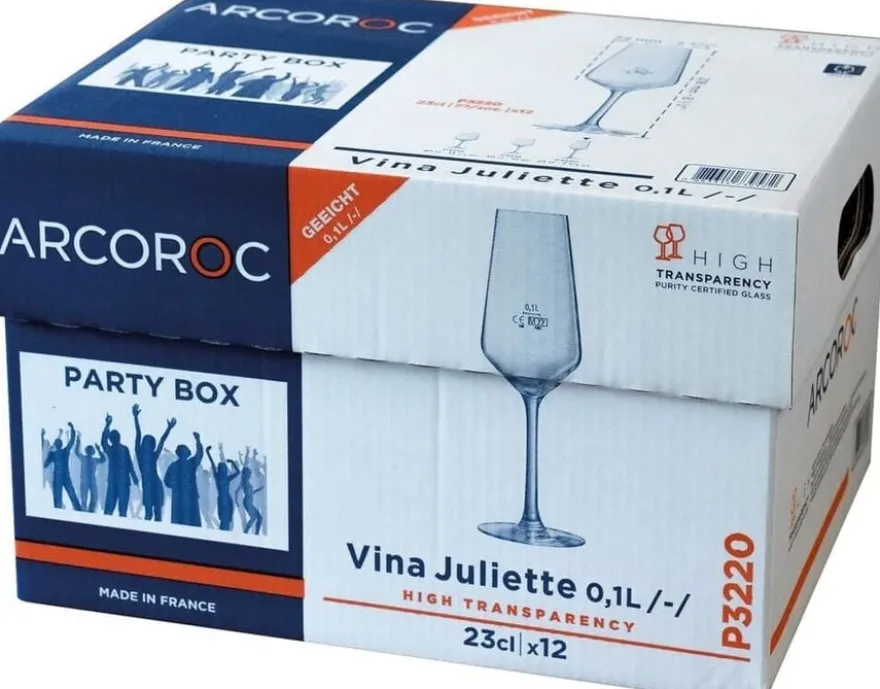 Arcoroc V. Juliette Sektkelch 23 cl mit Füllstrich bei 0,1 l, 12er Party Box