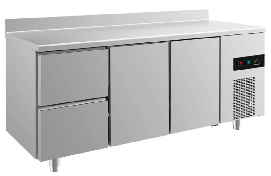 A&S Kühltisch -2 bis +8°C 1865x700x850mm mit 2x Türen und 1x zwei Schubladen u. Aufkantung (3ZTTA)