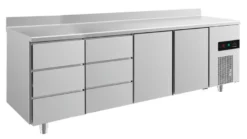 A&S Kühltisch -2 bis +8°C 2330x700x850mm mit 2x Türen und 2x drei Schubladen u. Aufkantung (4DDTTA)