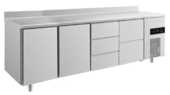 A&S Kühltisch -2 bis +8°C 2330x700x850mm mit 2x Türen, 1x zwei Schubladen und 1x 3 Schubladen u. Aufkantung (4TTDZA)