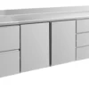 A&S Kühltisch -2 bis +8°C 2330x700x850mm mit 2x Türen, 1x zwei Schubladen und 1x 3 Schubladen u. Aufkantung (4ZTTDA)