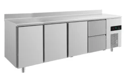A&S Kühltisch -2 bis +8°C 2330x700x850mm mit 3x Türen und 1x zwei Schubladen u. Aufkantung (4TTTZA)