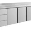 A&S Kühltisch -2 bis +8°C 2330x700x850mm mit 3x Tür und 2x drei Schubladen u. Aufkantung
