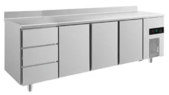 A&S Kühltisch -2 bis +8°C 2330x700x850mm mit 3x Tür und 2x drei Schubladen u. Aufkantung