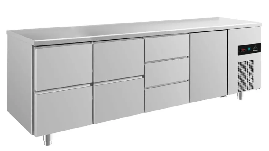 A&S Kühltisch -2 bis +8°C 2330x700x850mm mit 1x Tür und 3x zwei Schubladen (4ZZDT)