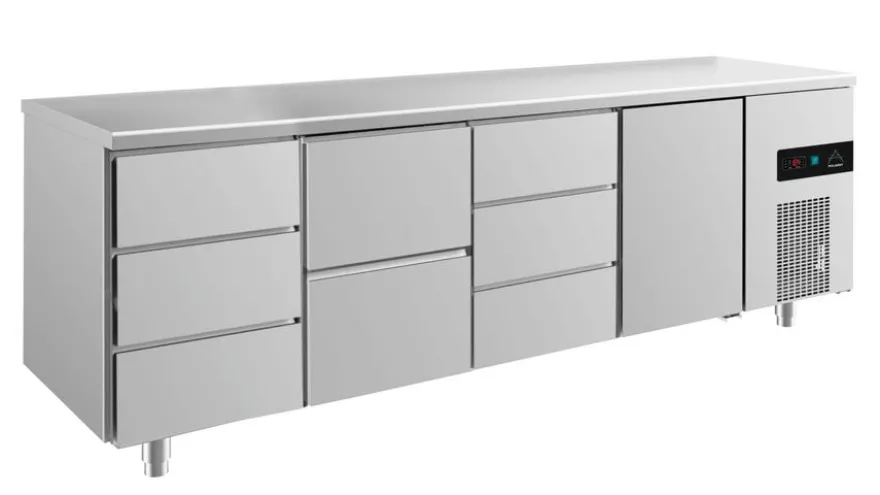 A&S Kühltisch -2 bis +8°C 2330x700x850mm mit 1x Tür, 1x zwei Schubladen und 2x 3 Schubladen (4DZDT)