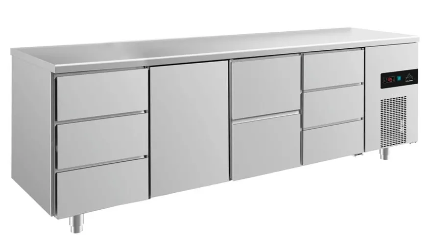 A&S Kühltisch -2 bis +8°C 2330x700x850mm mit 1x Tür, 1x zwei Schubladen und 2x 3 Schubladen (4DTZD)