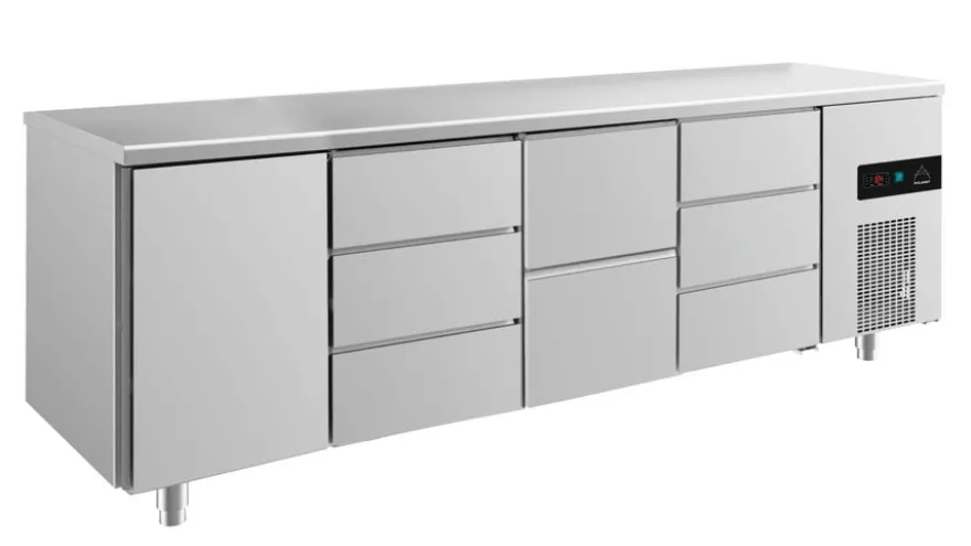 A&S Kühltisch -2 bis +8°C 2330x700x850mm mit 1x Tür, 1x zwei Schubladen und 2x 3 Schubladen (4TDZD)