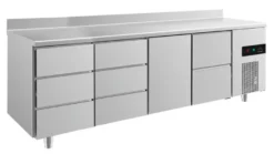 A&S Kühltisch -2 bis +8°C 2330x700x850mm mit 1x Tür, 1x zwei Schubladen und 2x 3 Schubladen u. Aufkantung (4DDTZA)