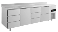 A&S Kühltisch -2 bis +8°C 2330x700x850mm mit 1x Tür, 1x zwei Schubladen und 2x 3 Schubladen u. Aufkantung (4DTDZA)