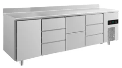 A&S Kühltisch -2 bis +8°C 2330x700x850mm mit 1x Tür, 1x zwei Schubladen und 2x 3 Schubladen u. Aufkantung (4TDZDA)