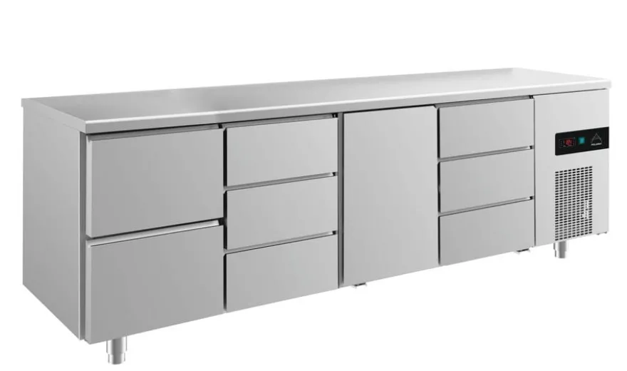 A&S Kühltisch -2 bis +8°C 2330x700x850mm mit 1x Tür, 1x zwei Schubladen und 2x drei Schubladen