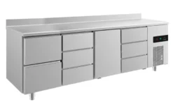 A&S Kühltisch -2 bis +8°C 2330x700x850mm mit 1x Tür, 1x zwei Schubladen und 2x drei Schubladen u. Aufkantung