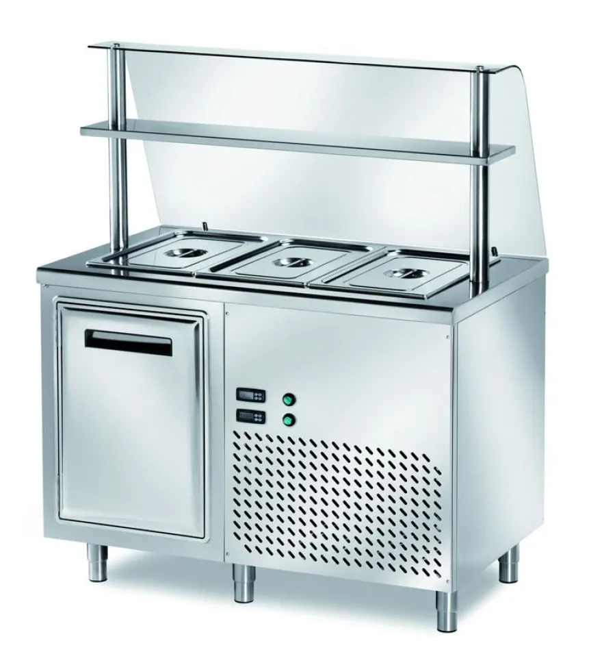 Ausgaben Kühltisch PROFI gekühlt B200 mit Flügeltüren und Glasaufsatz 1200x700x1400 - 3x GN 1/1