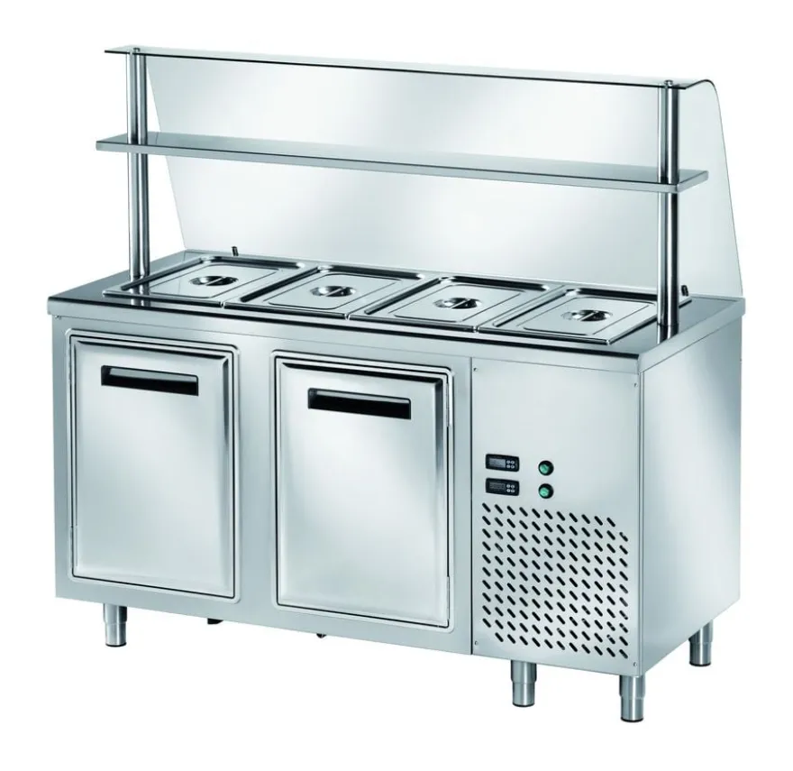 Ausgaben Kühltisch PROFI gekühlt B200 mit Flügeltüren und Glasaufsatz 1500x700x1400 - 4x GN 1/1