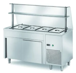 Ausgaben Kühltisch PROFI neutral mit Schiebetüren und Glasaufsatz 1500x700x1400 - 4x GN 1/1