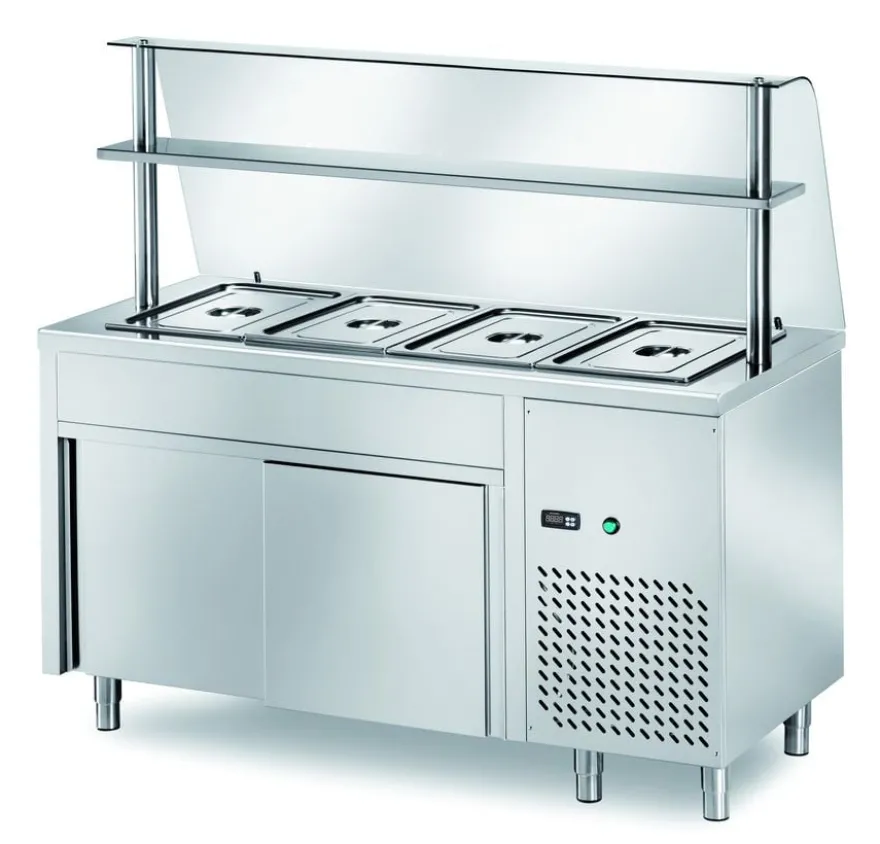 Ausgaben Kühltisch PROFI neutral mit Schiebetüren und Glasaufsatz 2000x700x1400 - 5x GN 1/1