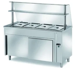 Ausgabe Warmhaltetisch PROFI neutral mit einer Tür und Glasaufsatz 900x700x1400 - 2x GN 1/1
