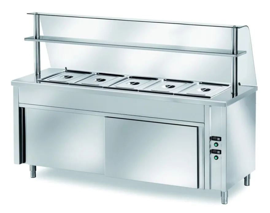 Ausgabe Warmhaltetisch PROFI belüftet mit Schiebetüren 2000x700x890 - 5x GN 1/1