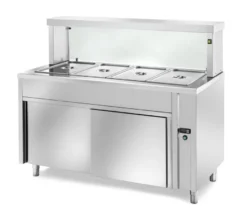 Ausgabe Warmhaltetisch PROFI neutral mit Flügeltür und eckigem Glasaufsatz 900x700x1300