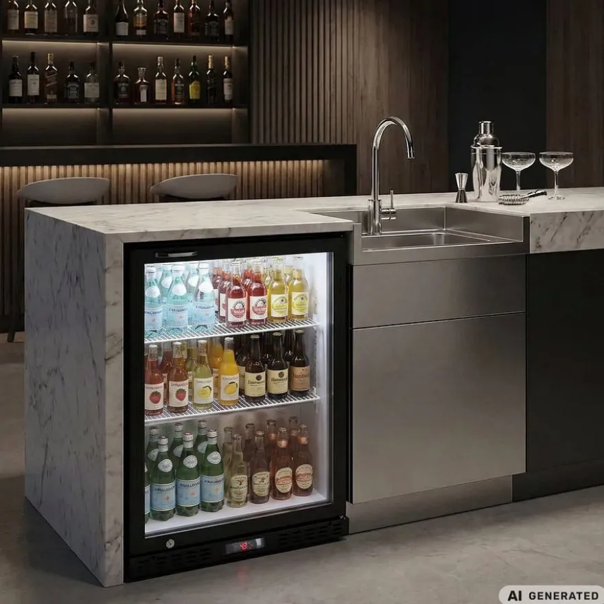 Barkühlschrank ECO 130 schwarz, LED Beleuchtung, unterbaubar