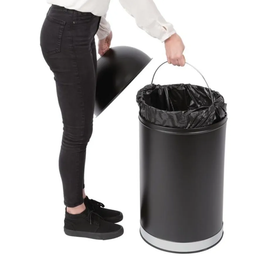 Bolero 40L schwarzer Abfalleimer aus Stahl mit offenem Deckel