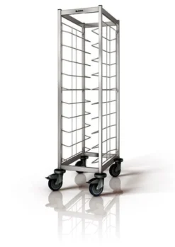 B.PRO Tablett-Abräumwagen aus Edelstahl 1- teilig für 10 Eurnorm Tablett (530x370 mm)