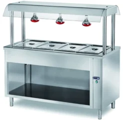 Buffetinsel Warm PROFI offen mit Hustenschutz und Heizlampen 1500x700x1500 - 4x GN1/1