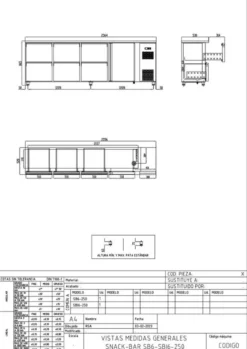 Coreco Barkühltisch PROFI 1/6 mit 1 Tür und 6 Schubladen