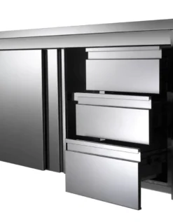 Edelstahl-Arbeitsschrank ECO mit Schiebetür und 3 Schubladen 20x6