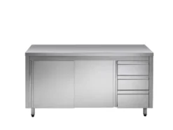 Edelstahl-Arbeitsschrank ECO mit Schiebetür und 3 Schubladen 20x6