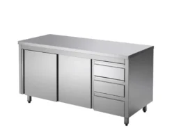 Edelstahl-Arbeitsschrank ECO mit Flügeltür und 3 Schubladen 14x7