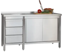 Edelstahl Arbeitsschrank Profi mit Schiebetüren - Aufkantung und 3 Schubladen 2000 x 700 x 850 mm