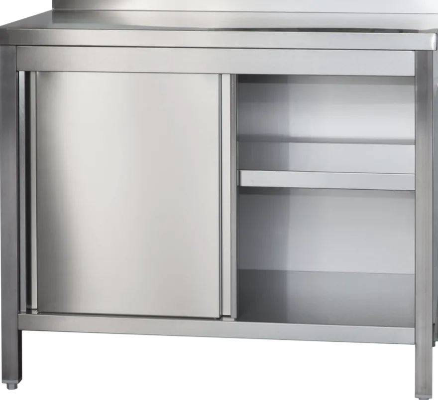 Edelstahl Arbeitsschrank Profi mit Schiebetüren und Aufkantung - 1200 x 700 mm