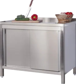 Edelstahl Arbeitsschrank Profi mit Schiebetüren und Aufkantung - 1000 x 600 mm