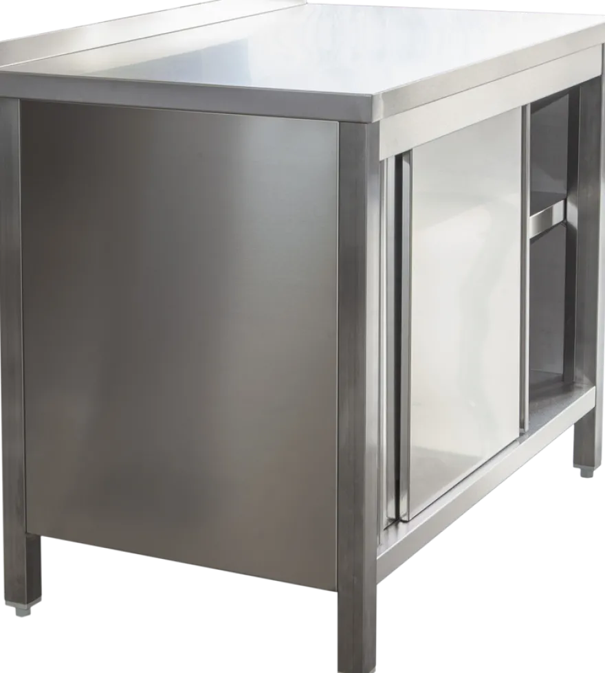 Edelstahl Arbeitsschrank Profi mit Schiebetüren und Aufkantung - 1400 x 600 mm