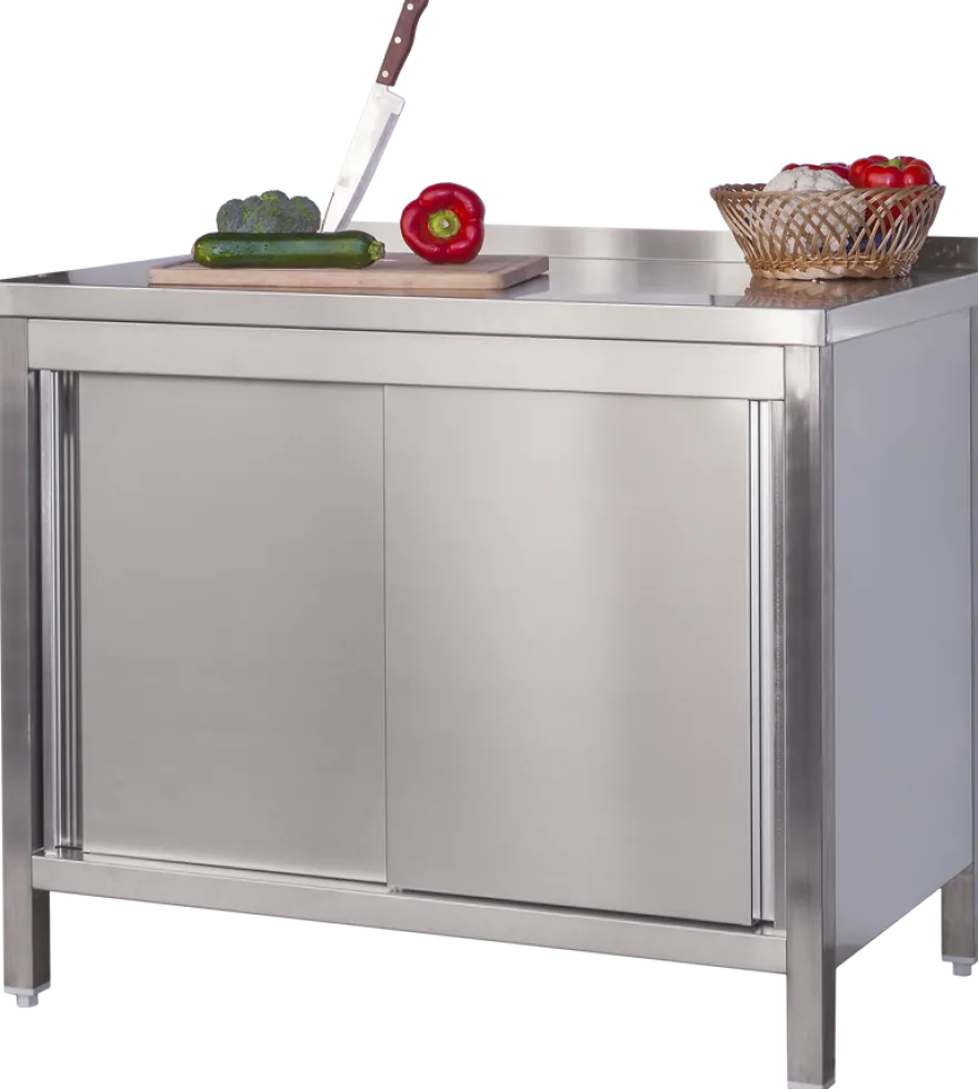 Edelstahl Arbeitsschrank Profi mit Schiebetüren und Aufkantung - 1400 x 700 mm