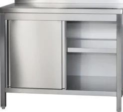 Edelstahl Arbeitsschrank Profi mit Schiebetüren und Aufkantung -1600 x 600 mm