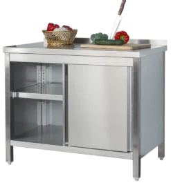 Edelstahl Arbeitsschrank Profi mit Schiebetüren und Aufkantung -1600 x 600 mm