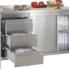 Edelstahl Arbeitsschrank Profi mit Schiebetüren- Aufkantung und 3 Schubladen 1600 x 600 x 850 mm