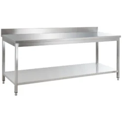 Edelstahl Arbeitstisch Basic 20x7 mit Grundboden und Aufkantung, zur Selbstmontage