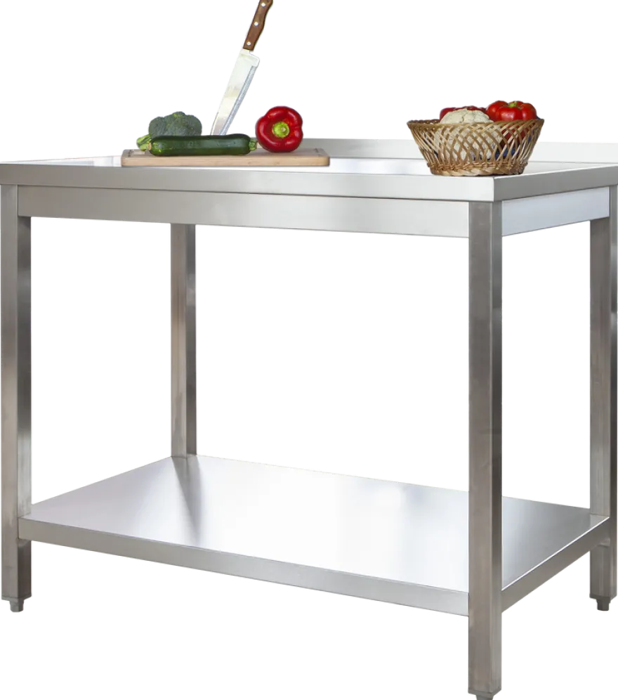 Edelstahl Arbeitstisch Profi 600 x 600 mm - mit Grundboden und Aufkantung