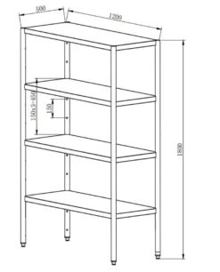 Edelstahl Regal Basic 1200x500x1800 mm, Selbstmontage