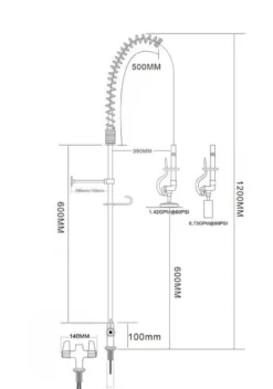 Einloch-Geschirrwaschbrause mit Hebel und Mischbatterie - 1.200 mm
