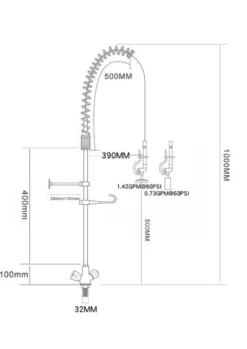 Einloch-Geschirrwaschbrause mit Mischbatterie - 1.000 mm