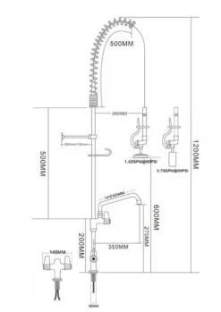 Einloch-Geschirrwaschbrause mit Mischbatterie und separatem Schwenkhahn - 1.200 mm