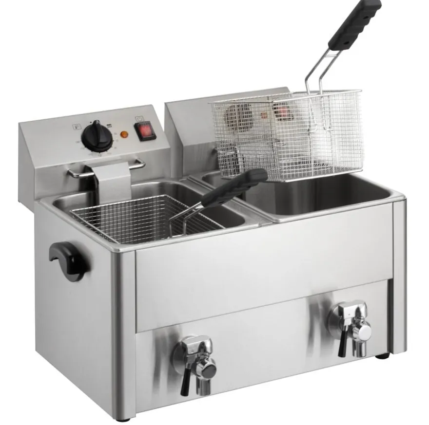 Elektro-Doppel-Fritteuse ECO 10+10 Liter mit Ablasshahn