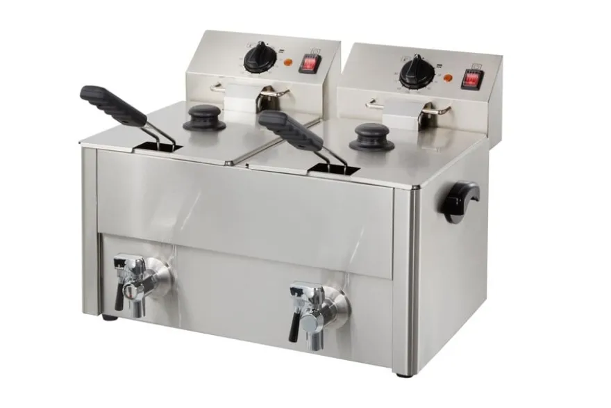 Elektro-Doppel-Fritteuse ECO 10+10 Liter mit Ablasshahn